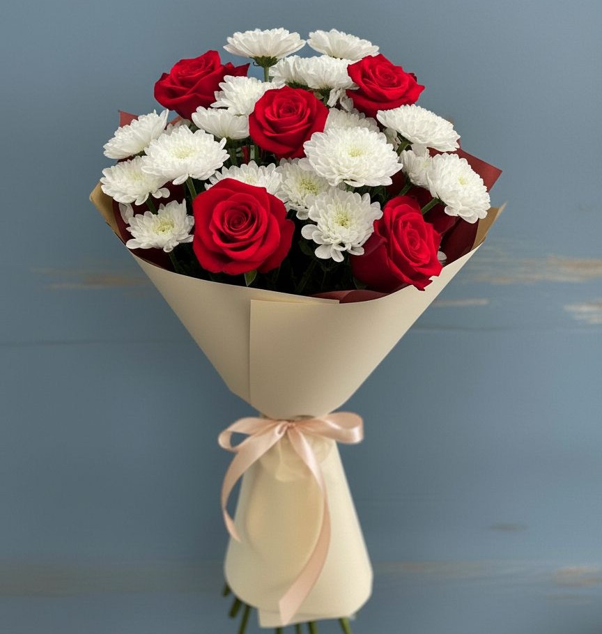 Букет цветов из: Розы и Хризантемы в Дмитровский Погост