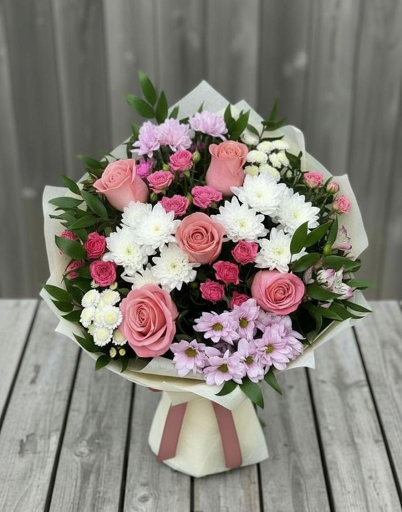 Букет цветов из: Альстромерии, Гвоздики, Розы и Хризантемы в Дмитровский Погост
