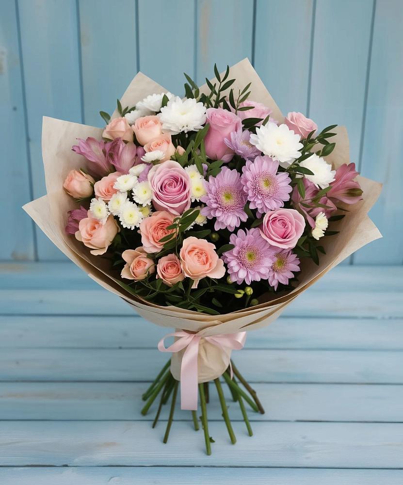 Букет цветов из: Хризантемы, Розы и Альстромерии в Дмитровский Погост