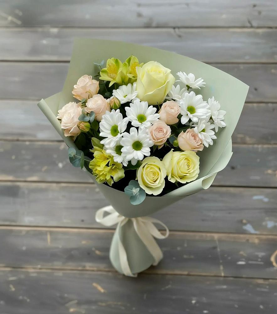 Букет цветов из: Альстромерии, Розы и Хризантемы в Дмитровский Погост