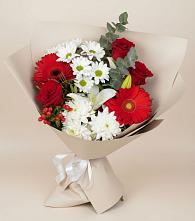 Букет цветов из:  Розы, Хризантемы, Герберы и Лилии в Дмитровский Погост