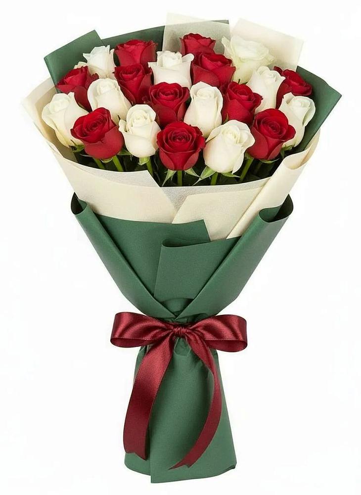 Букет Микс из красных и белых роз в Дмитровский Погост