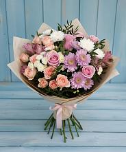 Букет цветов из:  Хризантемы, Розы и Альстромерии в Дмитровский Погост