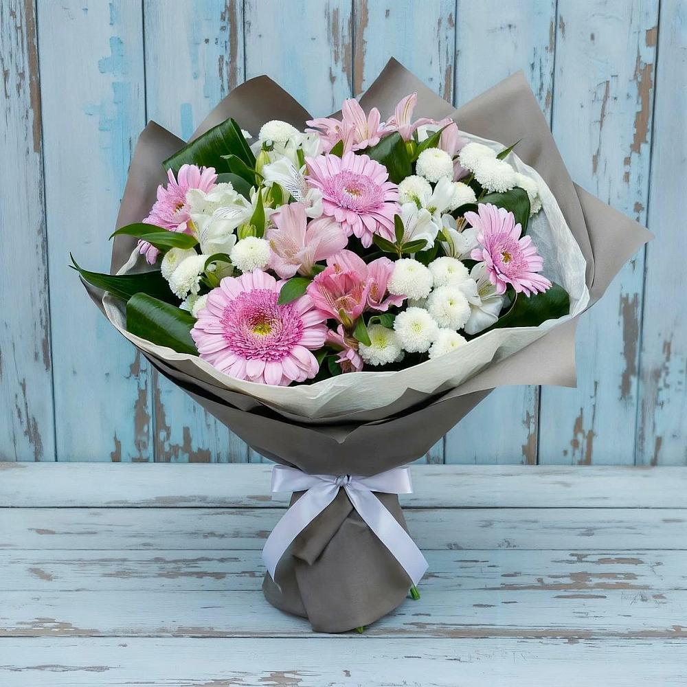 Букет цветов из: Герберы, Альстромерии и Хризантемы в Дмитровский Погост